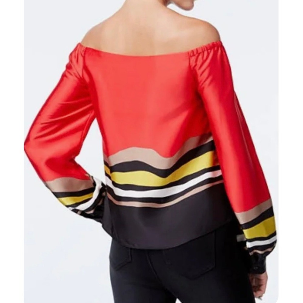 RACHEL Rachel Roy Women's Red Striped Off-the-shoulder Top Size 8 - Picture 2 of 5
